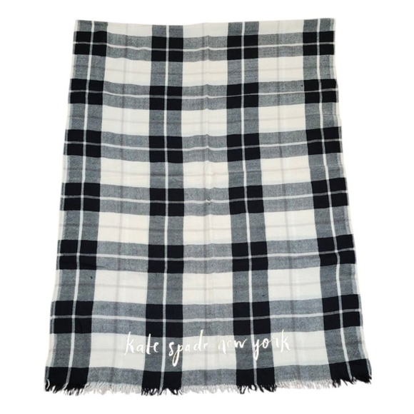Kate Spade New York Woodland Plaid Wool Gold signature Scarf MSPR $128 - Picture 7 of 10